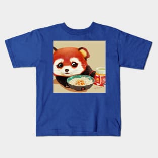 Kawaii Red Panda Eating Ramen Kids T-Shirt